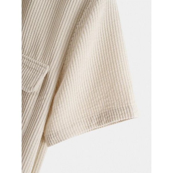 Front Pockets Design Solid Color Corduroy Shirt
