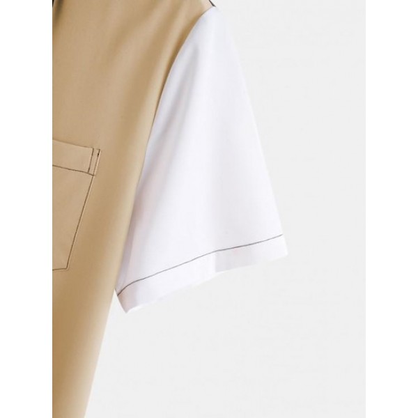 Colorblock Button Fly Turndown Collar Shirt