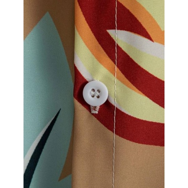 Hawaii Style Leaves Pattern Button Front Shirt