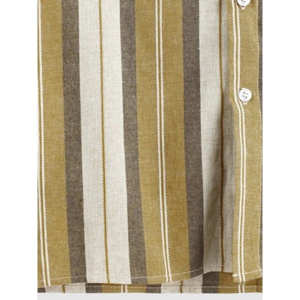 Button Up Contrasting Vertical Stripe Print Shirt