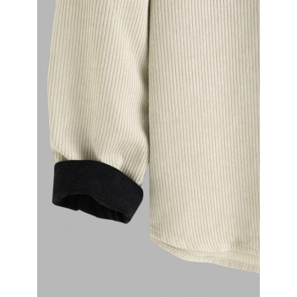 Color Spliced Letter New York Embroider Corduroy Shirt