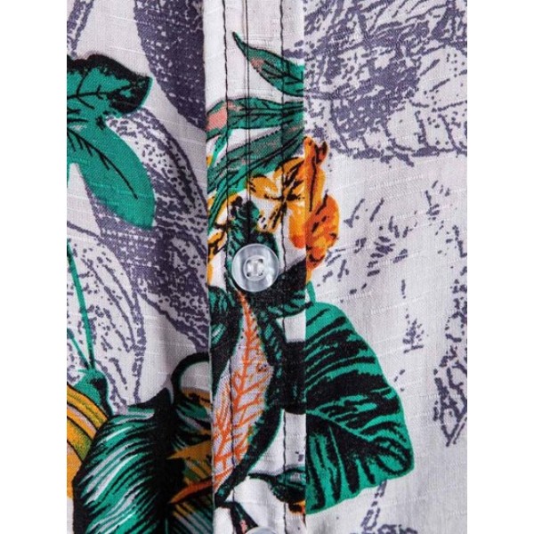 Tropical Print Hawaii Short Sleeve Vacation Thin Shirt