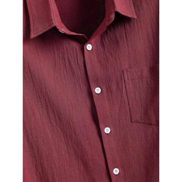 Front Pocket Design Solid Color Shirt