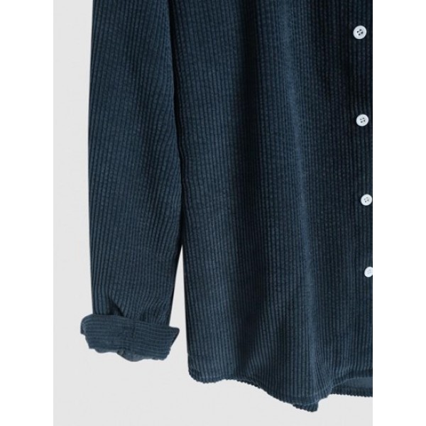 Colorblock Pattern Corduroy Long Sleeves Shirt